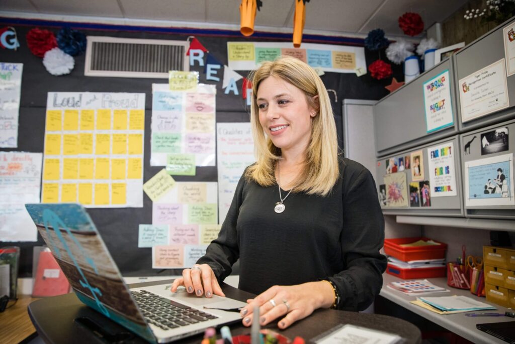 Seesaw teacher searching the library