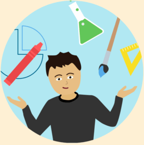 Seesaw icon with teacher and paintbrushes