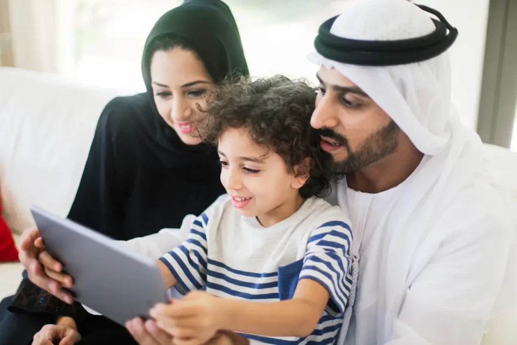 Family using digital tablet