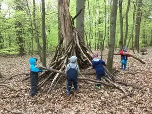 Primary school students playing outside