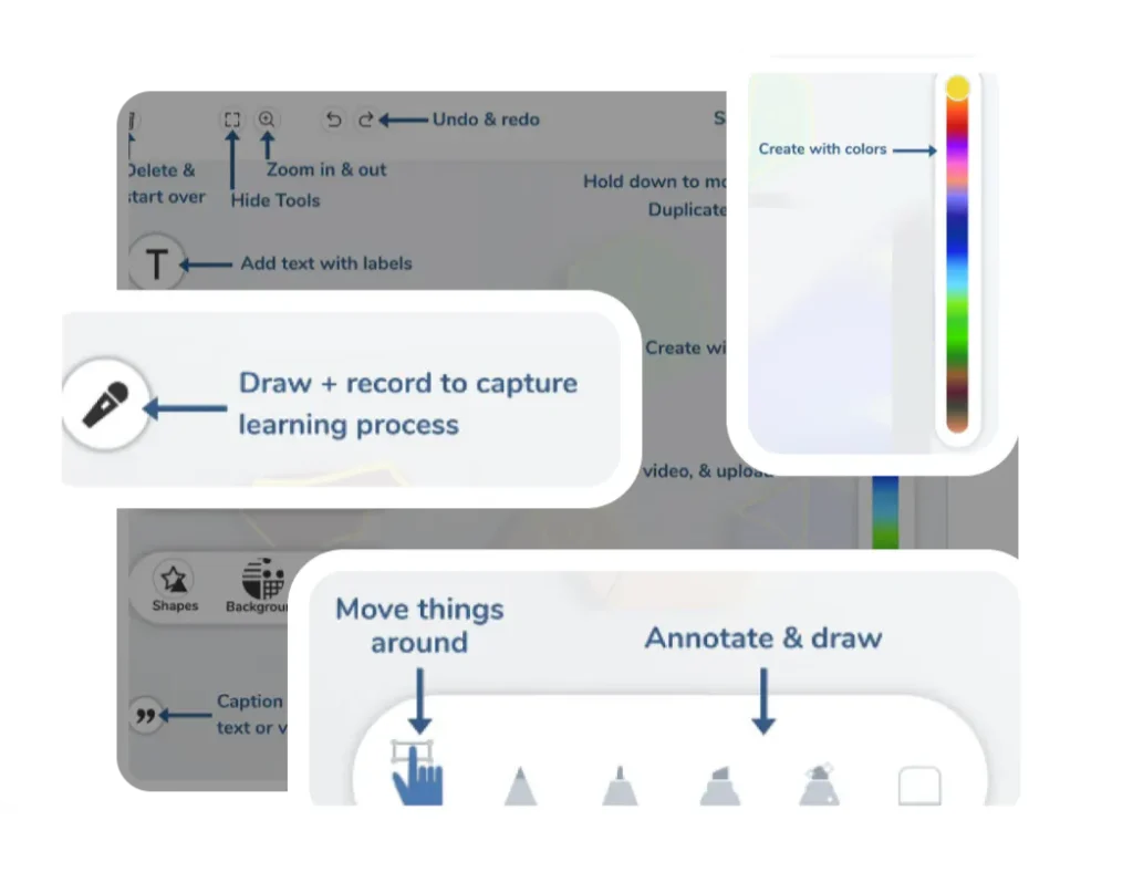 screenshot of Seesaw app showing multimodal tool icons